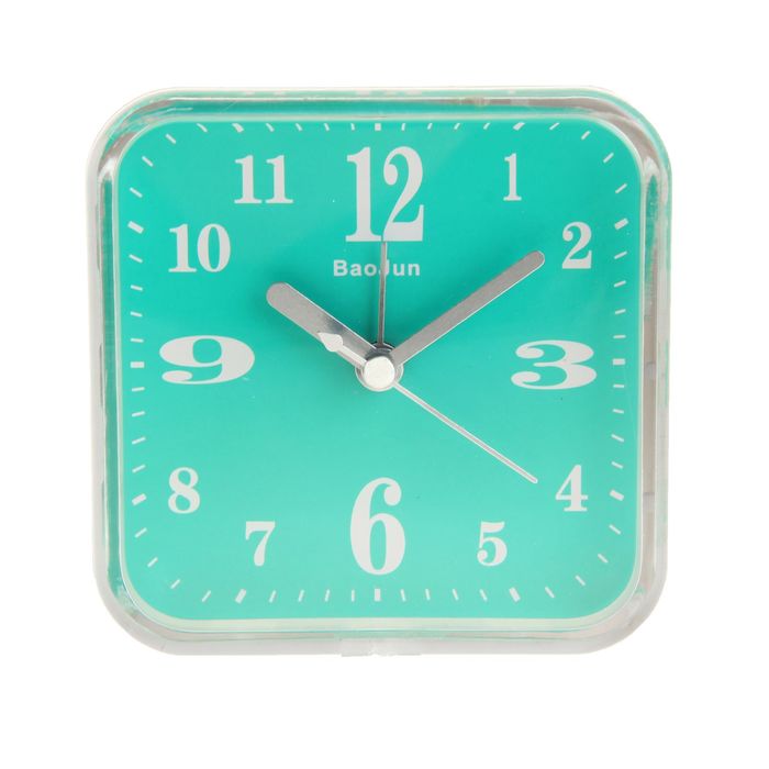 Будильник квадрат крупные цифры 3,6,9,12, цвет циферблат микс 9,5*9,5см