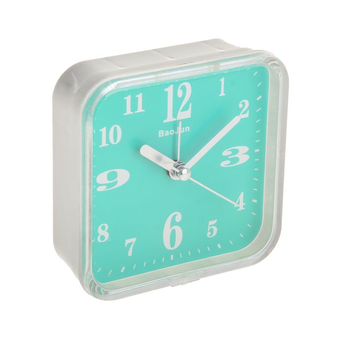 Будильник квадрат крупные цифры 3,6,9,12, цвет циферблат микс 9,5*9,5см