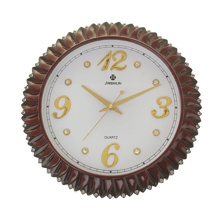 Часы настенные круглые "Листья с капельками", d=37,5 см, коричневые, циферблат белый