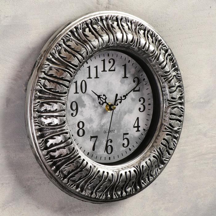 Часы настенные круглые "Серия Сумрак. Листья", d=29,5 см, рама хром, циферблат состаренный