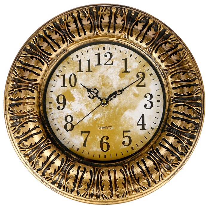 Часы настенные круглые "Серия Сумрак. Листья", d=29,5 см, рама хром, циферблат состаренный