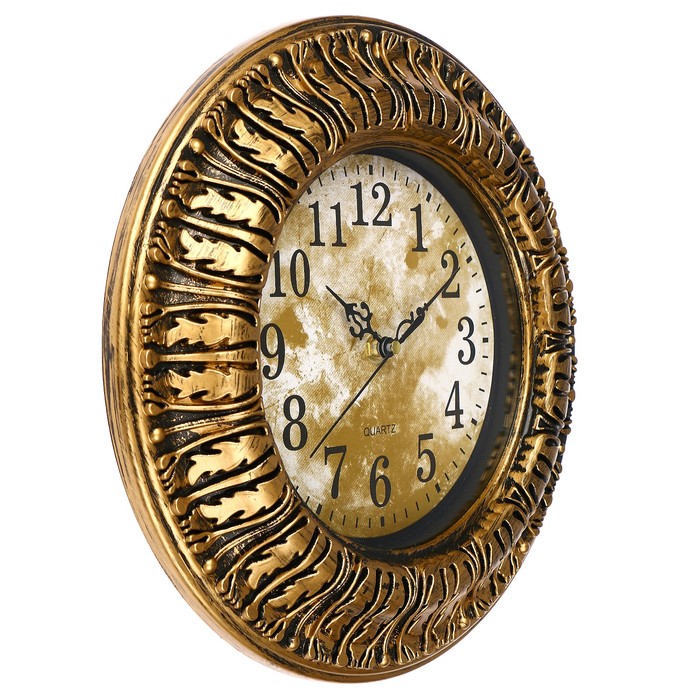 Часы настенные круглые "Серия Сумрак. Листья", d=29,5 см, рама хром, циферблат состаренный