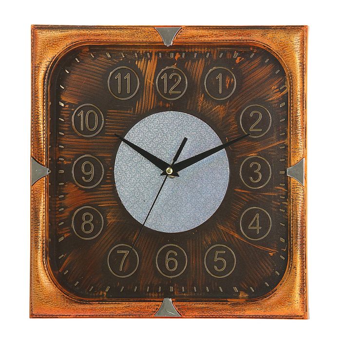 Часы настенные квадратные "Серия Сумрак. Цифры в кружках", 31 × 31 см, рама под бронзу, циферблат под состаренное дерево