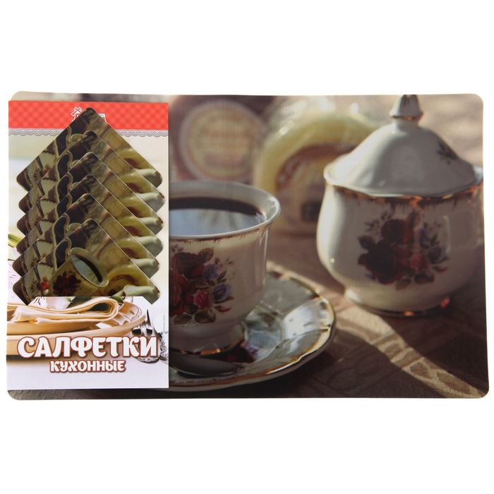 Набор салфеток кухонных 12 шт "Чаепитие" 6 шт - 42х27 см, 6 шт - 9х9 см