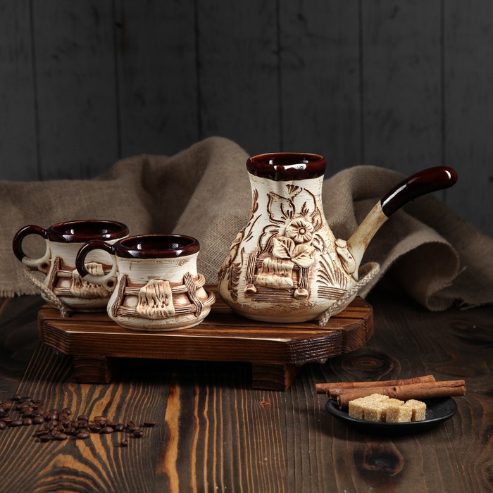 Кофейный набор "Лепка" 3 предмета, 0,57 л/ 0,16 л