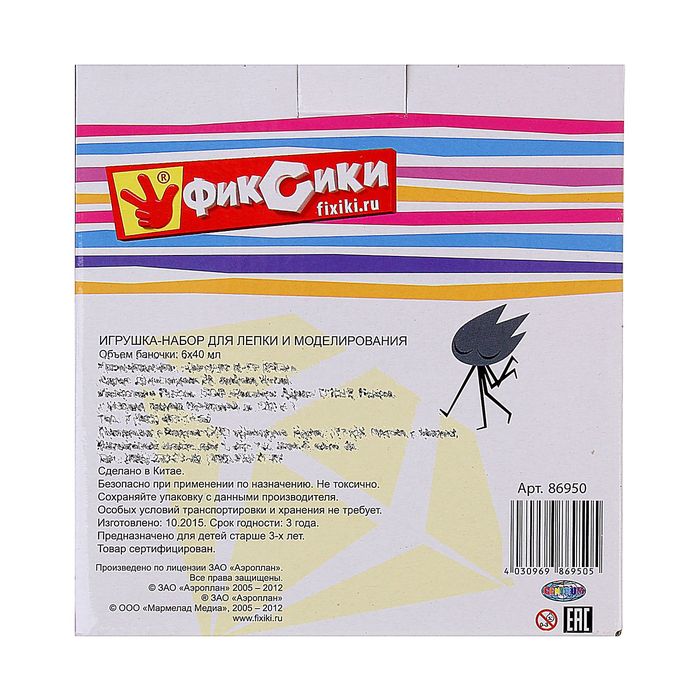 Тесто для лепки "Фиксики", 6 цветов