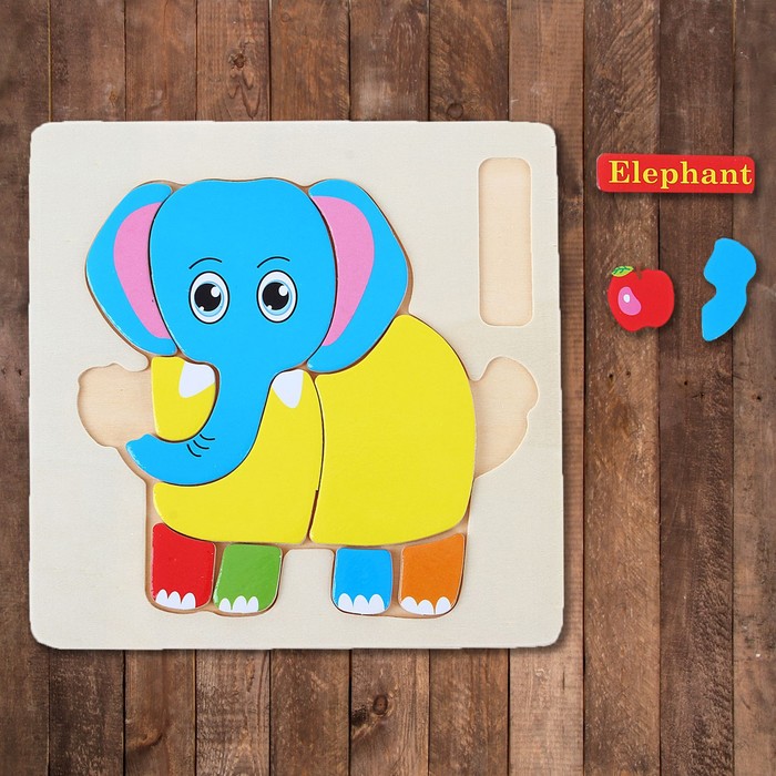 Рамка - вкладыш на деревянном основании "Слоник", 12 элементов