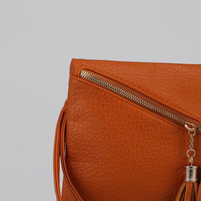 Клатч женский на молнии, 1 отдел, с ручкой, оранжевый