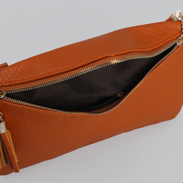 Клатч женский на молнии, 1 отдел, с ручкой, оранжевый