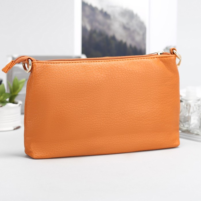 Клатч женский, 2 отдела, с ручкой, цвет тёмно-оранжевый