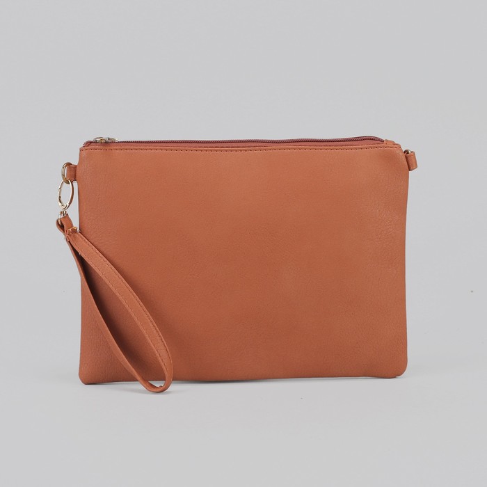 Клатч женский на молнии, 1 отдел, с ручкой, цвет бежевый