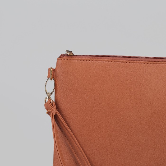 Клатч женский на молнии, 1 отдел, с ручкой, цвет бежевый