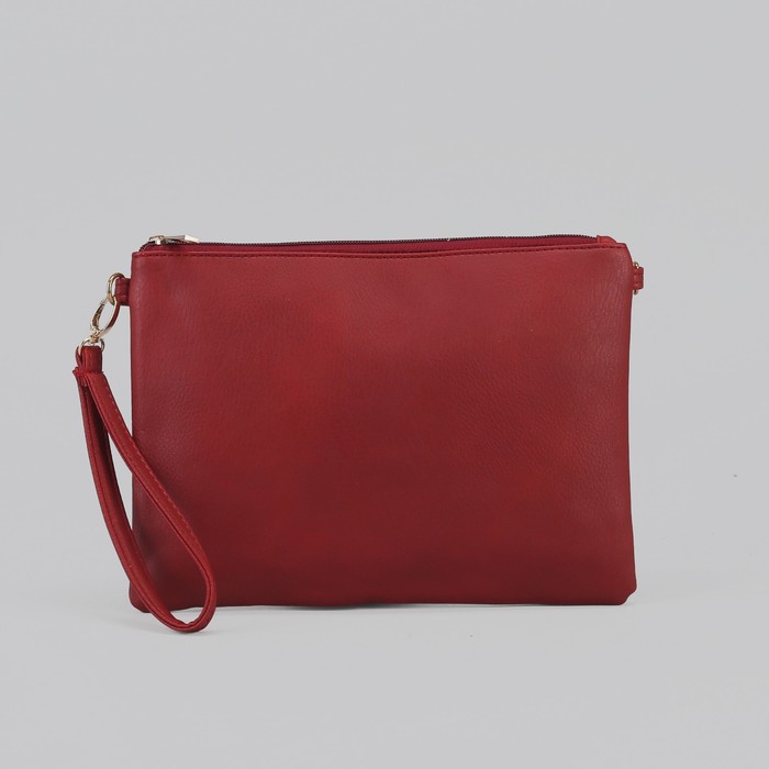 Клатч женский на молнии, 1 отдел, с ручкой, красный