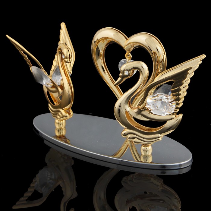 Сувенир «Два лебедя с сердцем», на подставке, с кристаллами Сваровски, 5,5 см